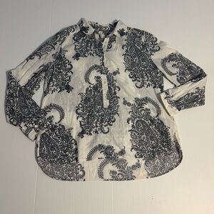 Loft Black and White Paisley Patterned Cotton Blouse Large
